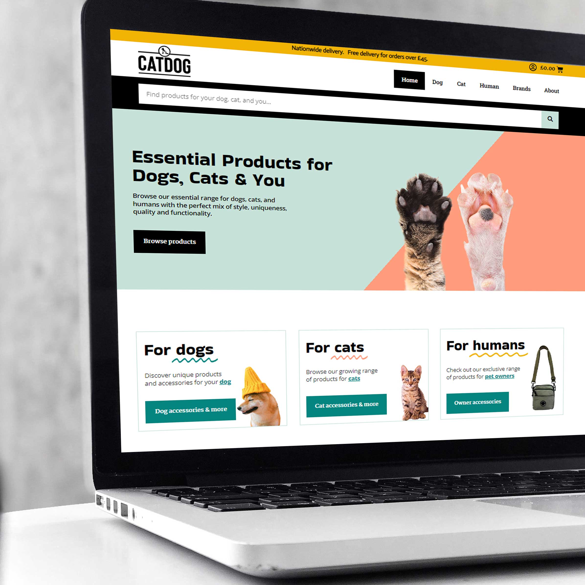 Snapshot of ecommerce website, Cat Dog Ltd - providers of products and accessories for cats, dogs, and owners